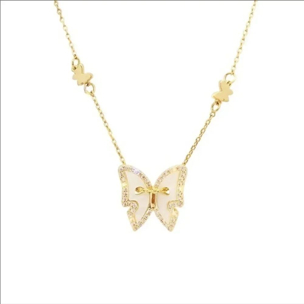New Yellow Gold Diamond Shell Butterfly Necklace - Picture 9 of 9